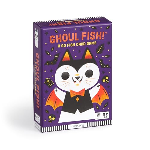 Purple "Ghoul Fish!" card game box featuring a costumed cat vampire.