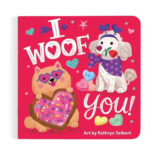 Board book cover with a dog and a bear holding hearts.