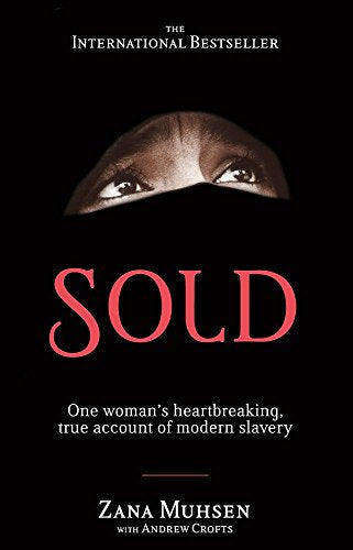 Book cover: dark background, eyes above the title "Sold.