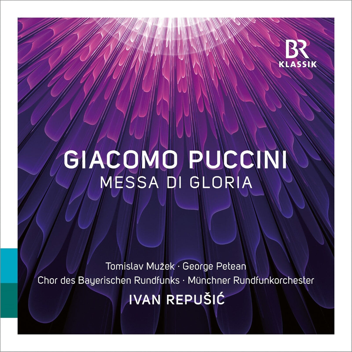 CD cover for Puccini’s “Messa Di Gloria” with purple abstract design.