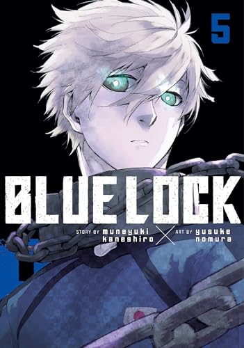 Blue Lock manga volume 5 cover featuring a character with glowing eyes and chains.