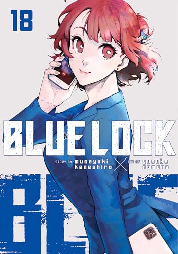 Blue Lock volume 18 cover: a young woman with red hair on the phone.