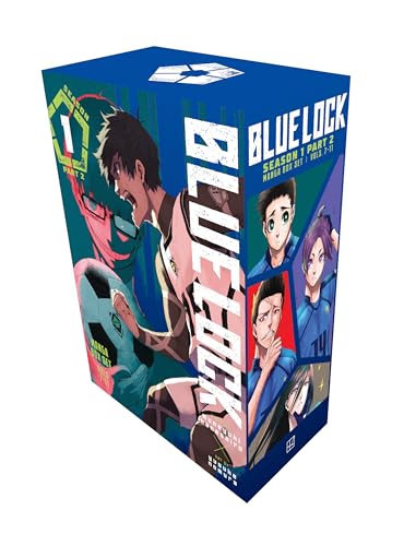 Blue Lock manga books in a box set with distinctive blue and white packaging.