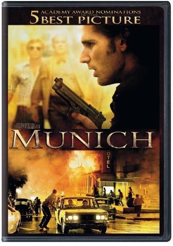 Munich" DVD cover featuring a man with a gun and scenes of conflict.