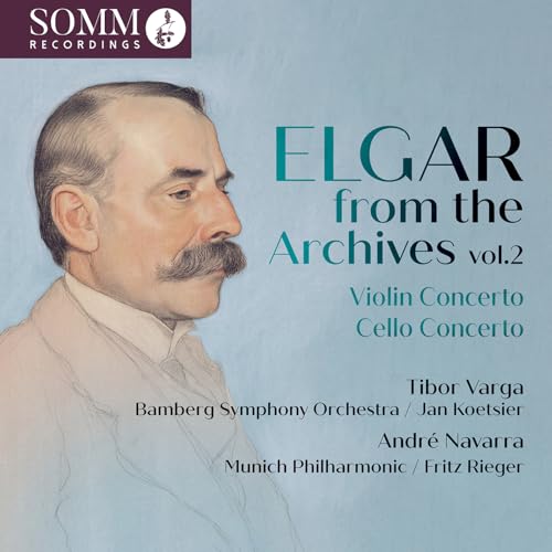 CD cover featuring a portrait of composer Edward Elgar and concert details.