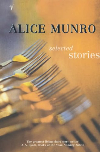 Book cover: "Selected Stories" by Alice Munro with forks illustration.