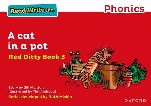 Red book cover with illustration of an orange cat in a brown pot.