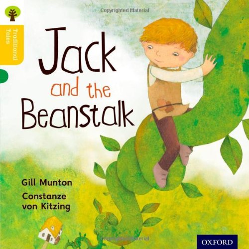 Book cover: "Jack and the Beanstalk" featuring Jack climbing a beanstalk.
