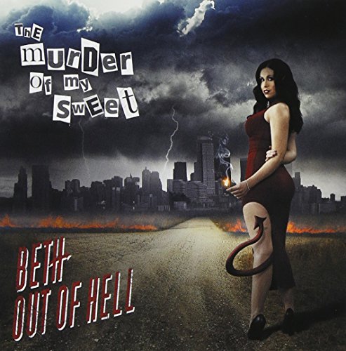 CD cover: woman in red dress with tail, stormy city background.