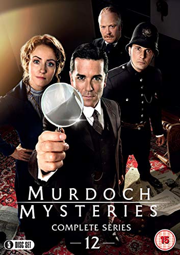 DVD cover featuring four people, one holding a magnifying glass, with "Murdoch Mysteries" text.