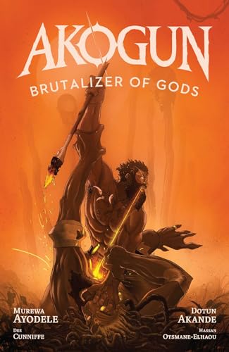 Comic book cover: muscular figure with weapon, orange and brown tones.