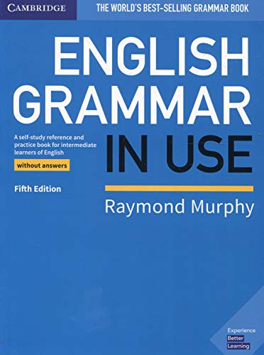 Blue cover of "English Grammar in Use" fifth edition textbook.