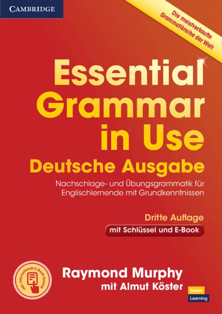 Red cover of “Essential Grammar in Use” German edition textbook.