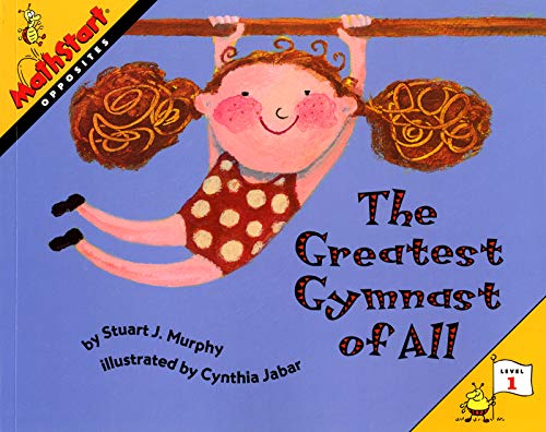 Book cover: a smiling gymnast hangs from a bar, red hair, blue leotard.