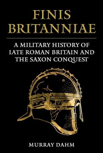 Book cover: "Finis Britanniae" with a gold Roman helmet illustration.