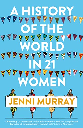 Book cover with light blue background, colorful bunting, and four women holding a banner.