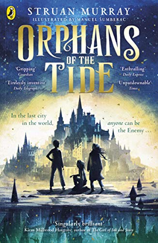 Book cover: children silhouetted before a fantastical, flooded city.