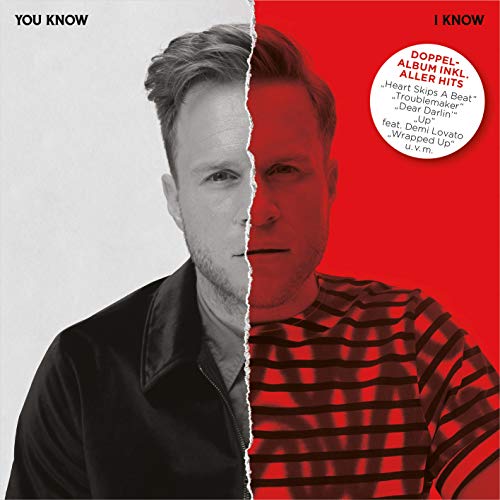 Olly Murs album cover, split portrait with red and black background.