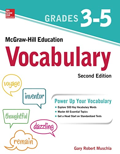 McGraw-Hill Education Vocabulary Grades 3-5 Second Edition textbook cover with colorful speech bubbles.