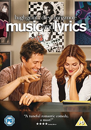 Hugh Grant and Drew Barrymore sitting at a piano on the Music and Lyrics cover.