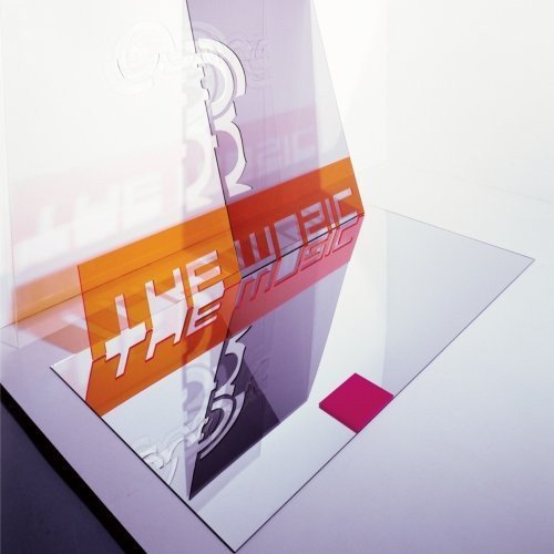 Abstract album art with mirrored surfaces and orange text reading THE MUSIC.