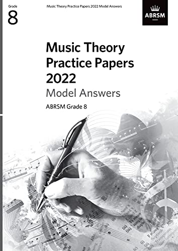 ABRSM Grade 8 Music Theory practice papers with pen and guitar image.