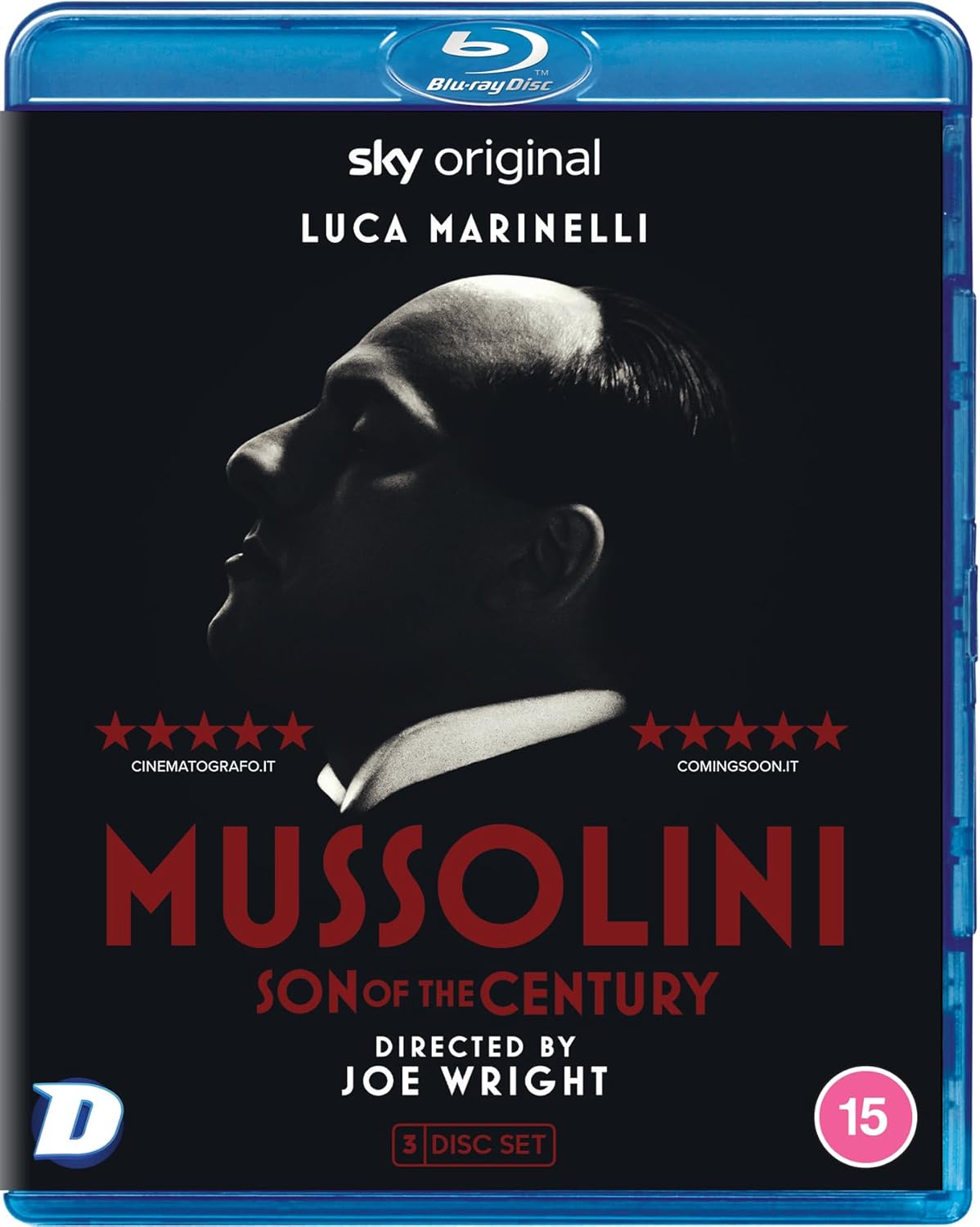 Blu-ray cover for "Mussolini: Son of the Century" featuring a portrait of Mussolini.