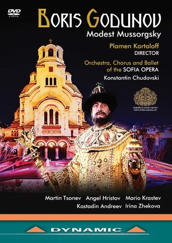 DVD cover for Mussorgsky’s *Boris Godunov* opera featuring a man in regal attire.