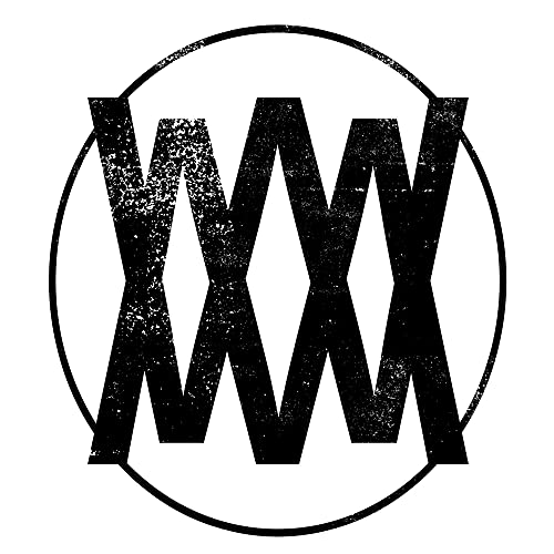 Black and white distressed graphic of repeating "X" shapes in a circle.
