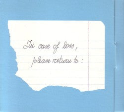 CD cover with torn paper and handwritten text on blue background.