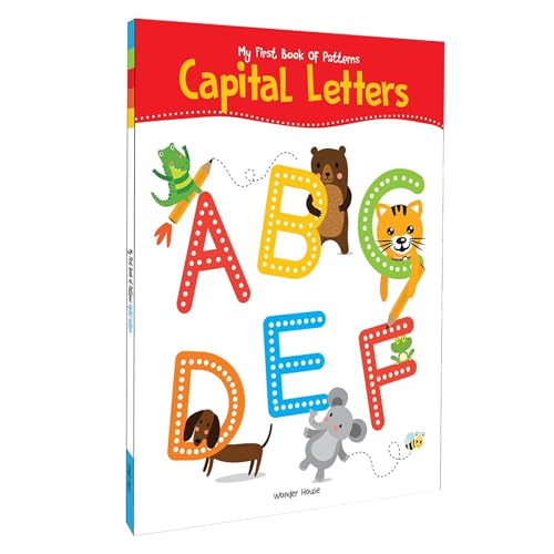 Educational book cover featuring dotted capital letters A through F with colorful animal illustrations.