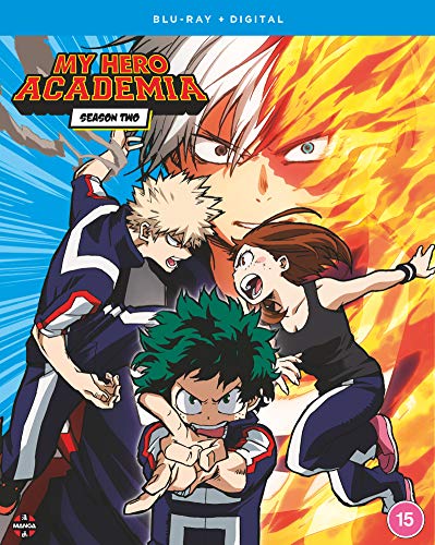"My Hero Academia Season 2 Blu-ray cover featuring anime characters in dynamic poses."