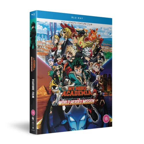 My Hero Academia World Heroes Mission Blu-ray case featuring an ensemble of anime characters.