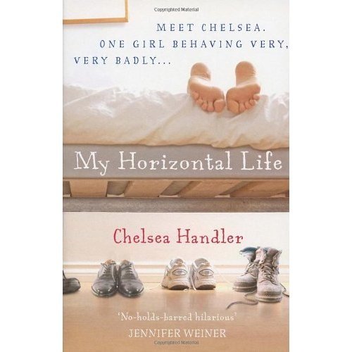 Book cover: feet up on a bed, shoes below, title “My Horizontal Life.”