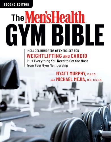 Book cover for The Men's Health Gym Bible with gym equipment in the background.