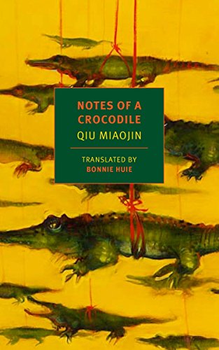 Book cover with green text box over yellow background featuring many dangling green crocodiles.