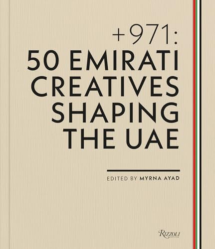 Book cover: "+971: 50 Emirati Creatives Shaping the UAE" with striped edge.