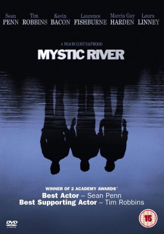 DVD cover for "Mystic River" featuring silhouetted figures in water.
