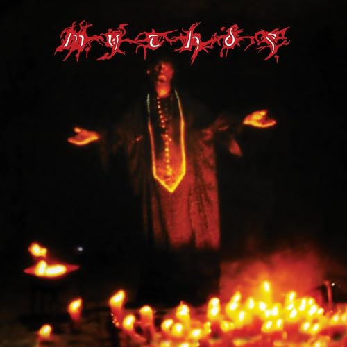 Dark album cover featuring a robed figure amidst burning candles.