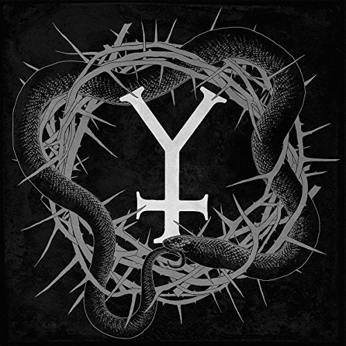Black and white album cover featuring a snake and thorn crown with a symbol.