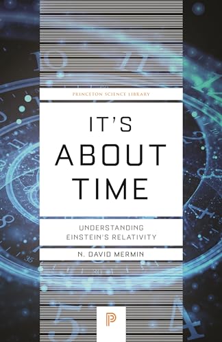 Book cover for It's About Time by N. David Mermin with a clock background.