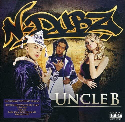 "CD cover featuring three people posing, with graffiti-style text and parental advisory label."