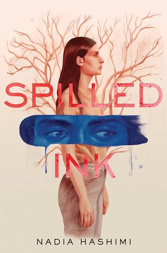Book cover for “Spilled Ink” featuring a woman and blue eyes.