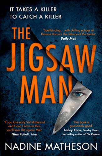 Book cover: "The Jigsaw Man" with an eye and knife image.