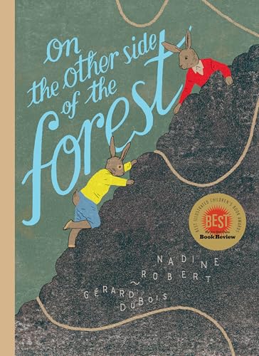 Book cover: two rabbits climbing a rocky hill, teal lettering.