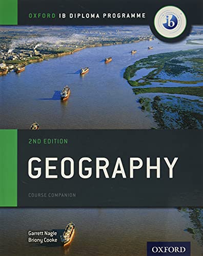 Textbook cover showing cargo ships on a river with title Geography Course Companion.