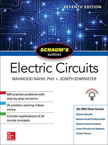 Book cover for Schaum's Outline of Electric Circuits, Seventh Edition, featuring a circuit board background.