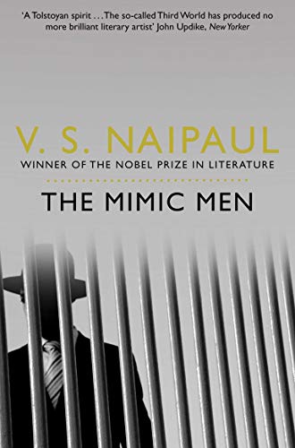 Book cover for "The Mimic Men" by V.S. Naipaul, featuring a man behind bars.