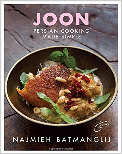 Book cover showing a bowl of Persian rice and stew on a wooden table.