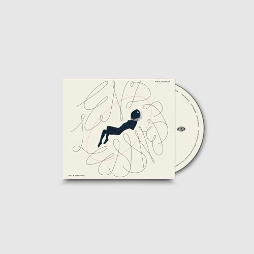 CD cover featuring a person floating inside a continuous line drawing of text.